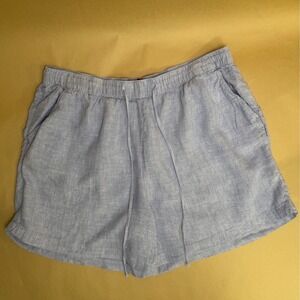 Tahari Women 1X Blue 100% Linen Drawstring Elastic Waist Casual Shorts Plus Size